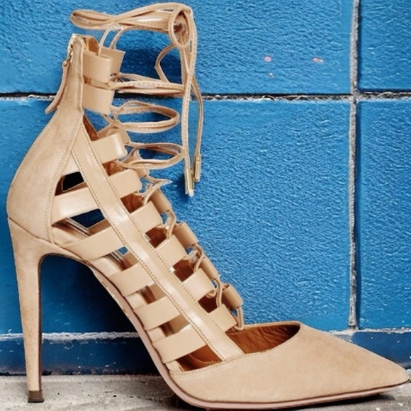 Aquazzura Beige Suede ‘Amazon’ Lace Up Pumps Size 5 ASO Eiza Gonzalez - Picture 2 of 15